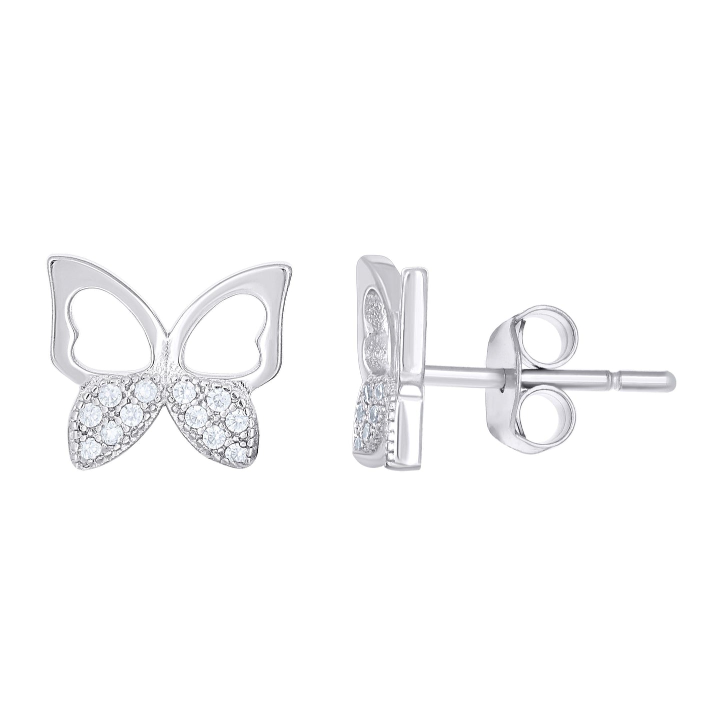 Sterling Silver Womens Cubic-Zirconia Butterfly Stud Earrings