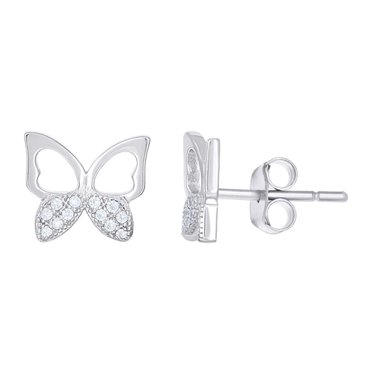 Sterling Silver Womens Cubic-Zirconia Butterfly Stud Earrings