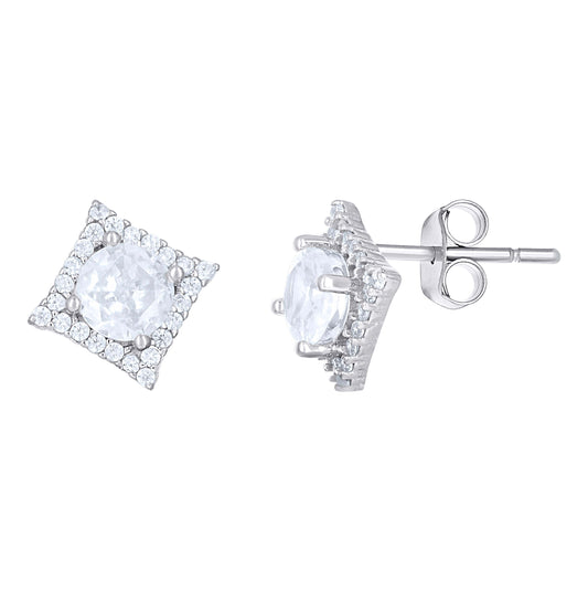 Sterling Silver Womens Cubic-Zirconia Square Fashion Stud Earrings