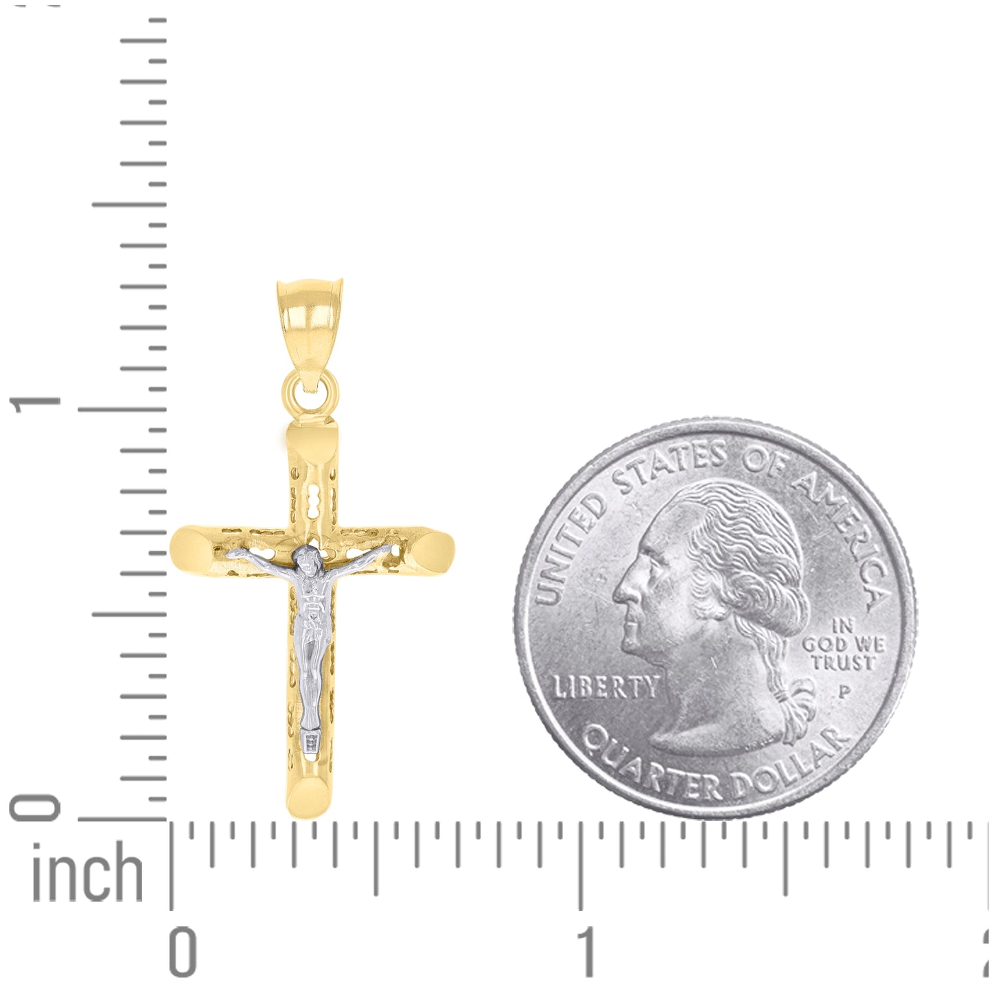 14K Two-tone Gold Unisex Crucifix Cross Religious Charm Pendant