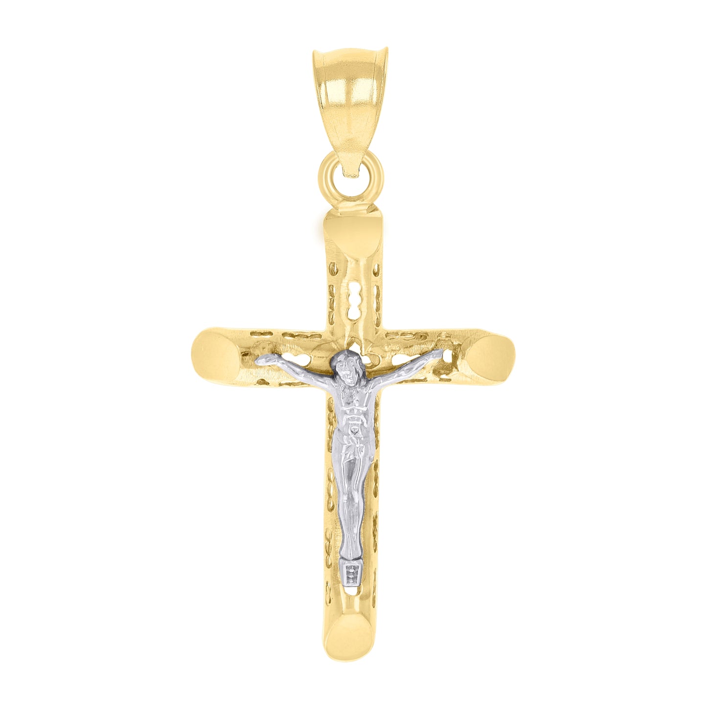 14K Two-tone Gold Unisex Crucifix Cross Religious Charm Pendant