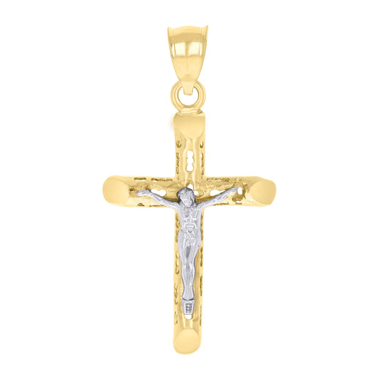 14K Two-tone Gold Unisex Crucifix Cross Religious Charm Pendant