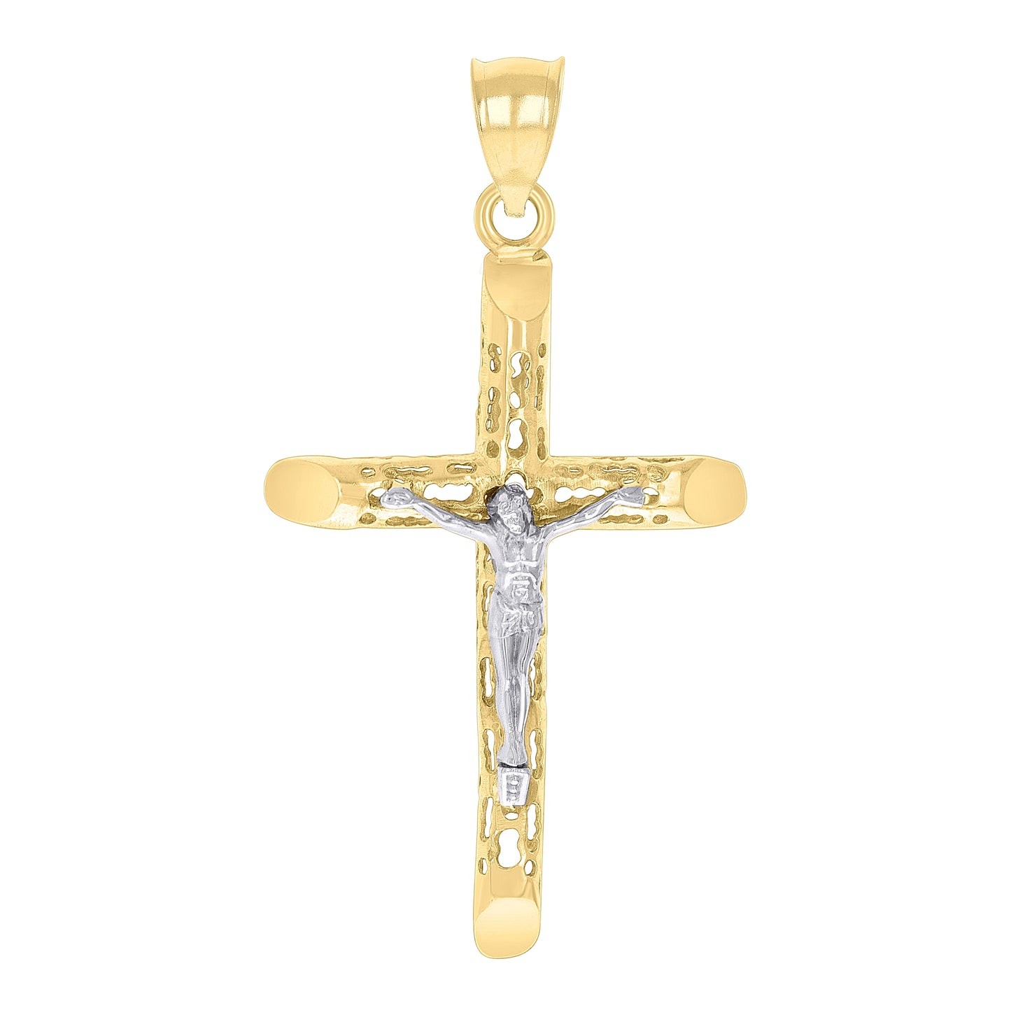 14K Two-tone Gold Unisex Crucifix Cross Religious Charm Pendant