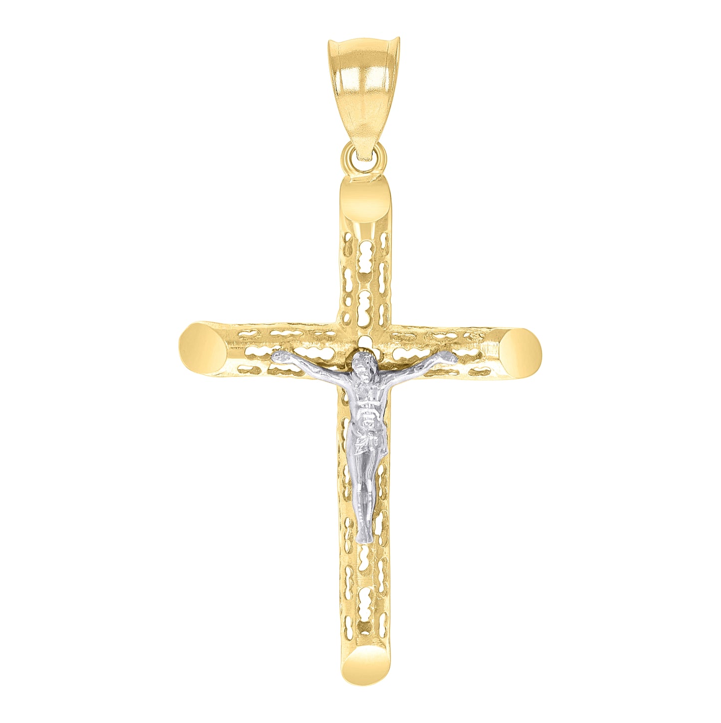 14K Two-tone Gold Unisex Crucifix Cross Religious Charm Pendant