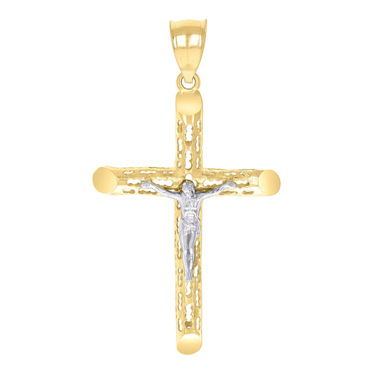 14K Two-tone Gold Unisex Crucifix Cross Religious Charm Pendant