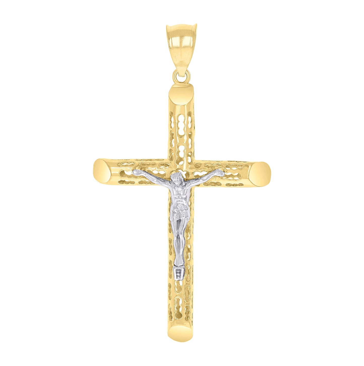 14K Two-tone Gold Mens Crucifix Cross Religious Charm Pendant