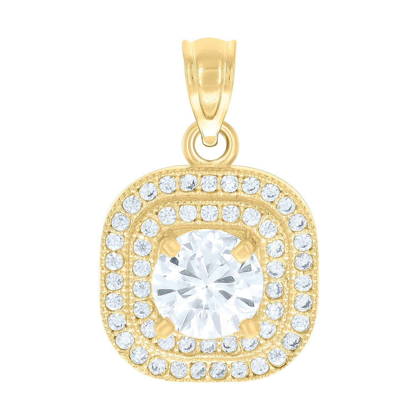 14K Yellow Gold Womens Cubic-Zirconia Square Fashion Charm Pendant