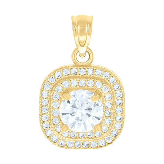 14K Yellow Gold Womens Cubic-Zirconia Square Fashion Charm Pendant