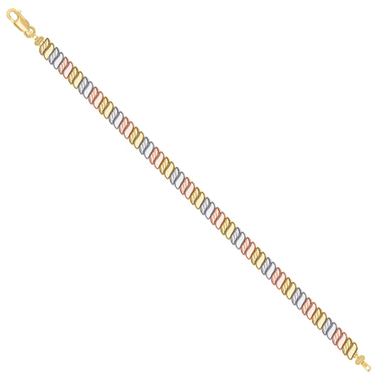 14K Tri-Color Gold Womens Fashion Link Bracelet Size 7.5 Inches