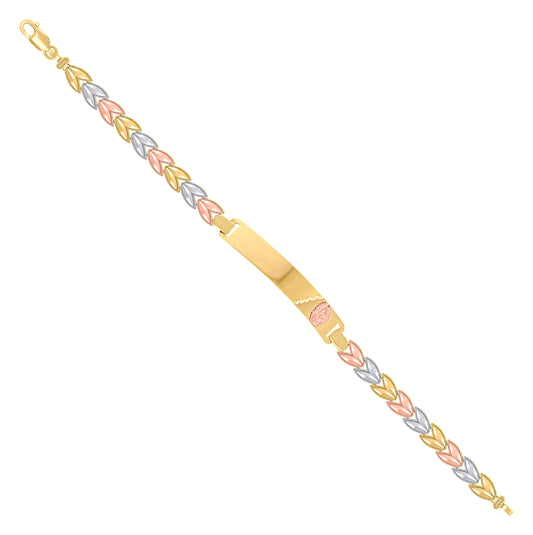 14K Tri-Color Gold Womens Virgin Mary Guadalupe Religious ID Bracelet Size 7.5 Inches