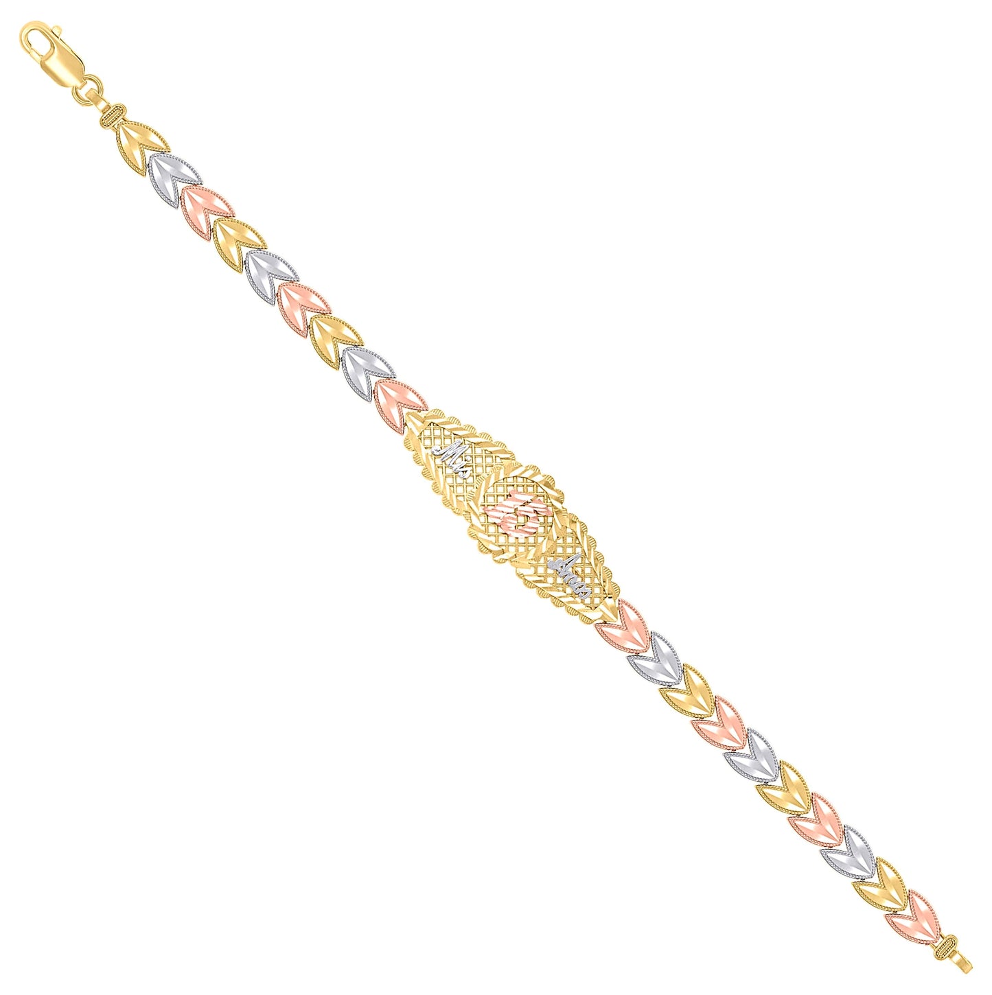 14K Tri-Color Gold Womens Mis 15 Anos Quinceanera Charm Bracelet Size 7.5 Inches