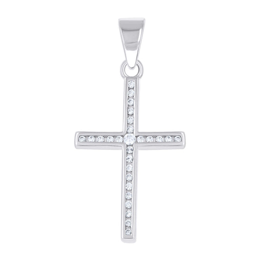 Sterling Silver Unisex Cubic-Zirconia Cross Religious Pendant