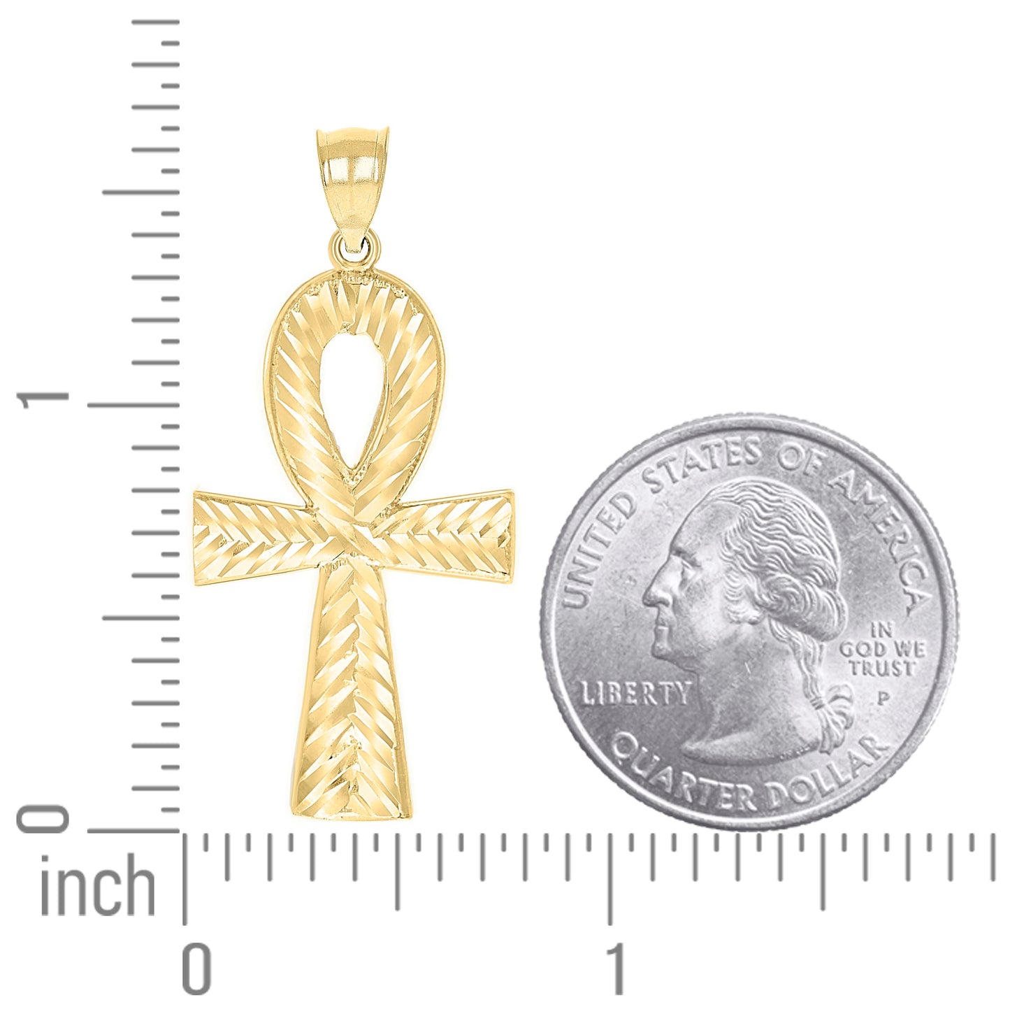 10K Yellow Gold Unisex Egyptian Ankh Cross Religious Charm Pendant