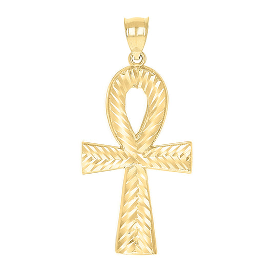10K Yellow Gold Unisex Egyptian Ankh Cross Religious Charm Pendant