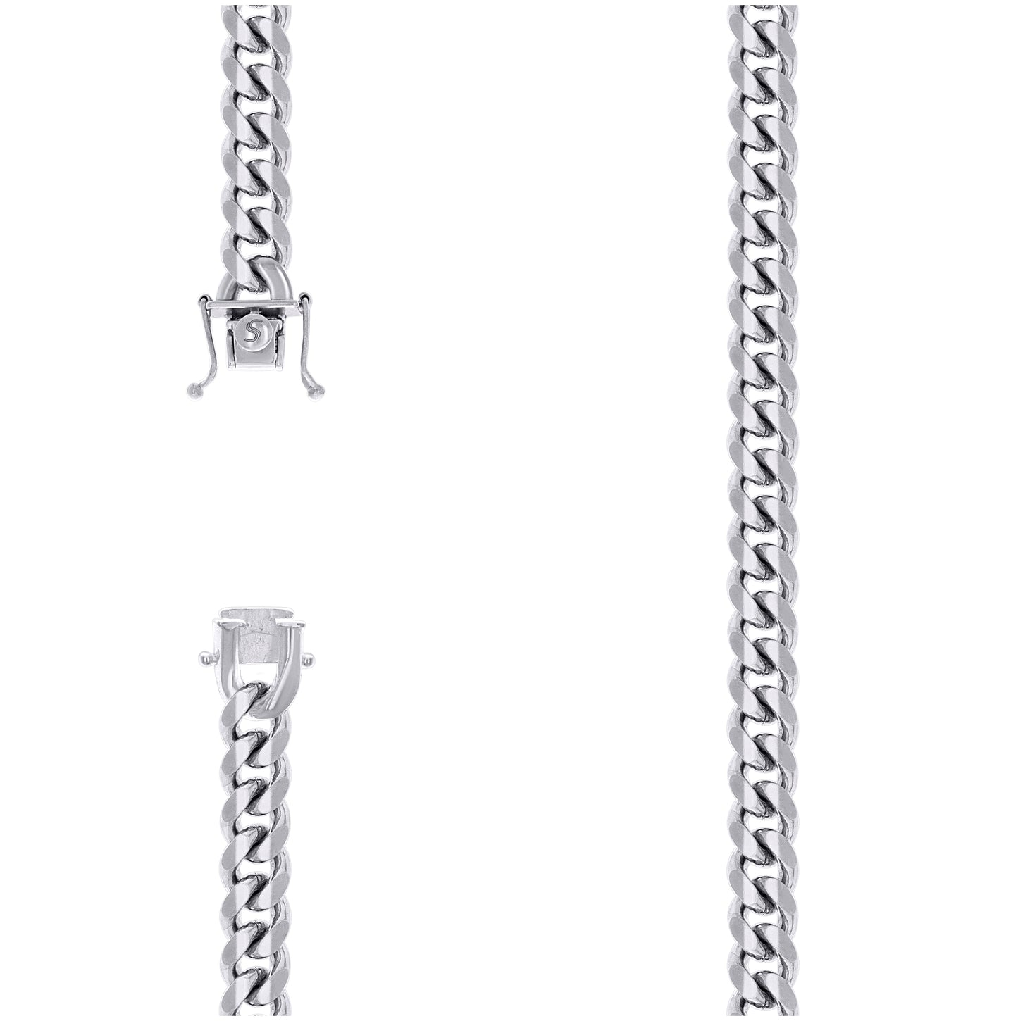 Sterling Silver Rhodium Plated Solid Miami Cuban Chain