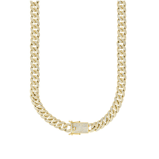 Sterling Silver Yellow-tone Moissanite Miami Cuban Chain Bracelet 12mm