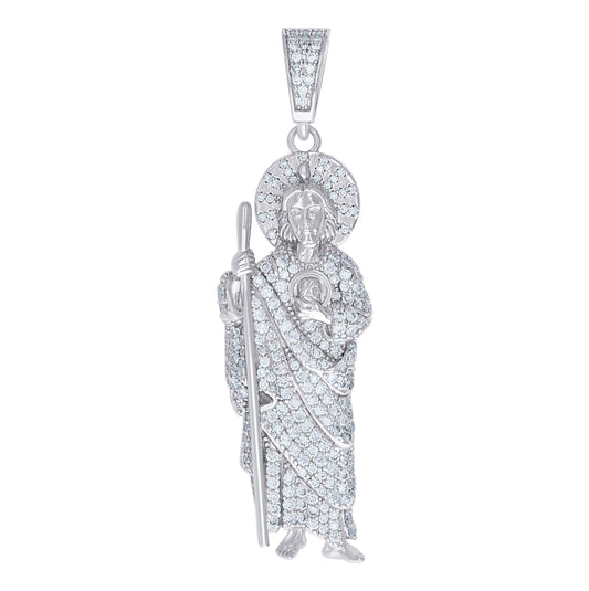 Sterling Silver Mens Cubic-Zirconia St. Jude Religious Charm Pendant