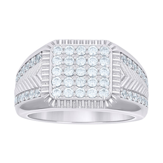 Sterling Silver Mens Square Head Fashion Moissanite Bridal Anniversary Wedding Engagement Band Ring