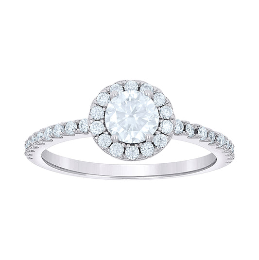 Sterling Silver Womens 0.88ct Moissanite Halo Bridal Anniversary Engagement Wedding Ring