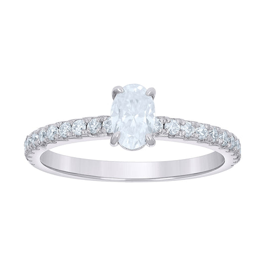 Sterling Silver Womens Oval Round 0.77ct Moissanite Oval Bridal Anniversary Engagement Wedding Ring