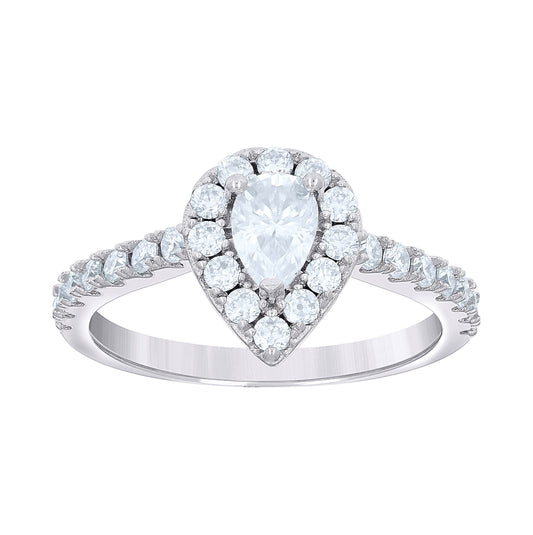 Sterling Silver Womens Pear Round 1.05ct Moissanite Teardrop Bridal Anniversary Engagement Wedding Ring