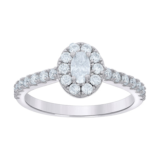 Sterling Silver Womens Oval Round 0.86ct Moissanite Oval Bridal Anniversary Engagement Wedding Ring