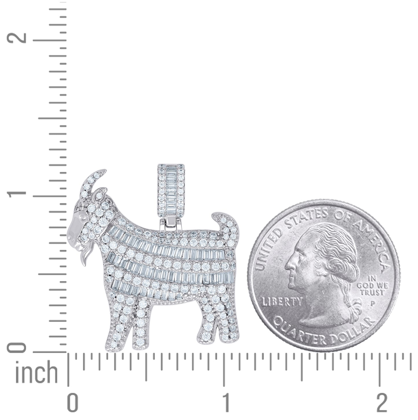 Sterling Silver Mens Round Baguette Moissanite Goat Animal Wildlife Charm Pendant