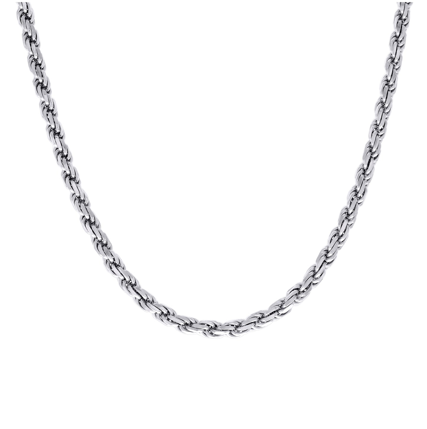 Sterling Silver Rhodium Plated Solid Rope Silver Chain