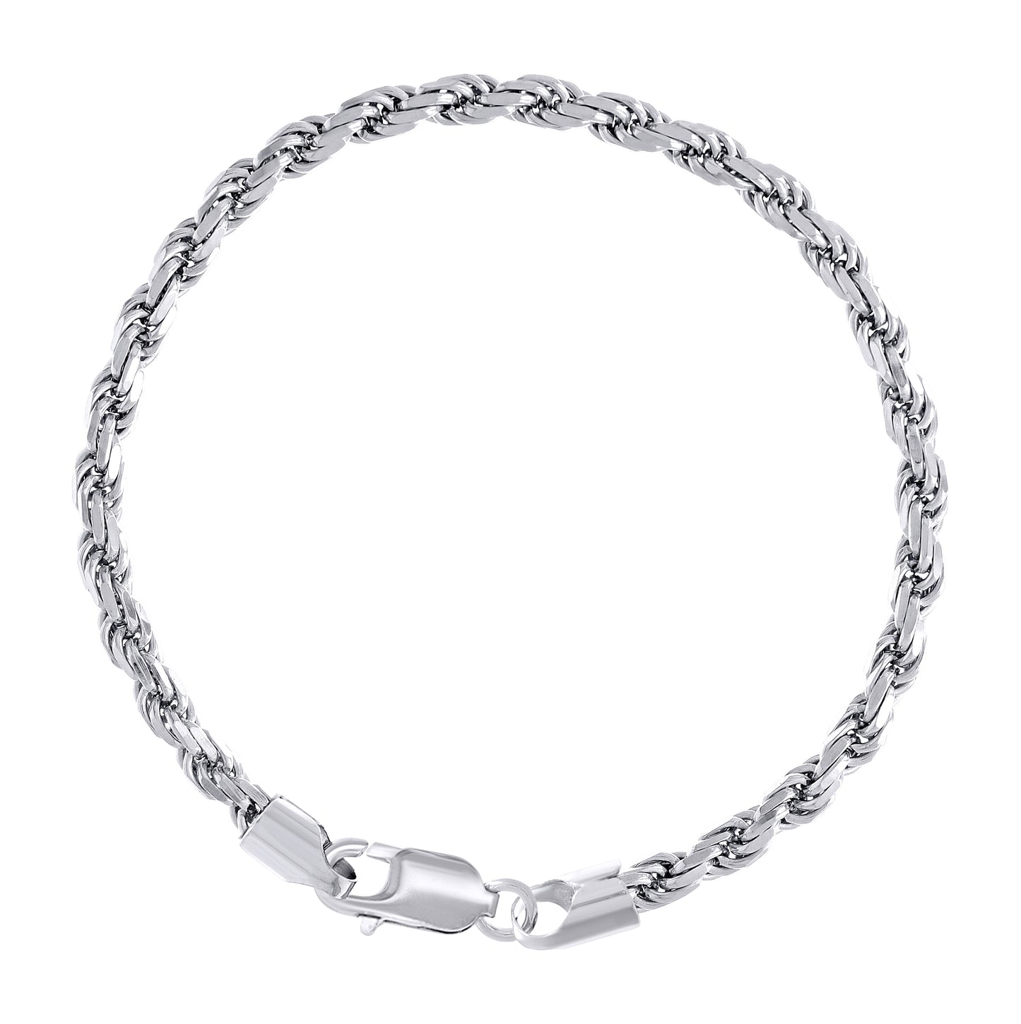 Sterling Silver Rhodium Plated Solid Rope Silver Chain
