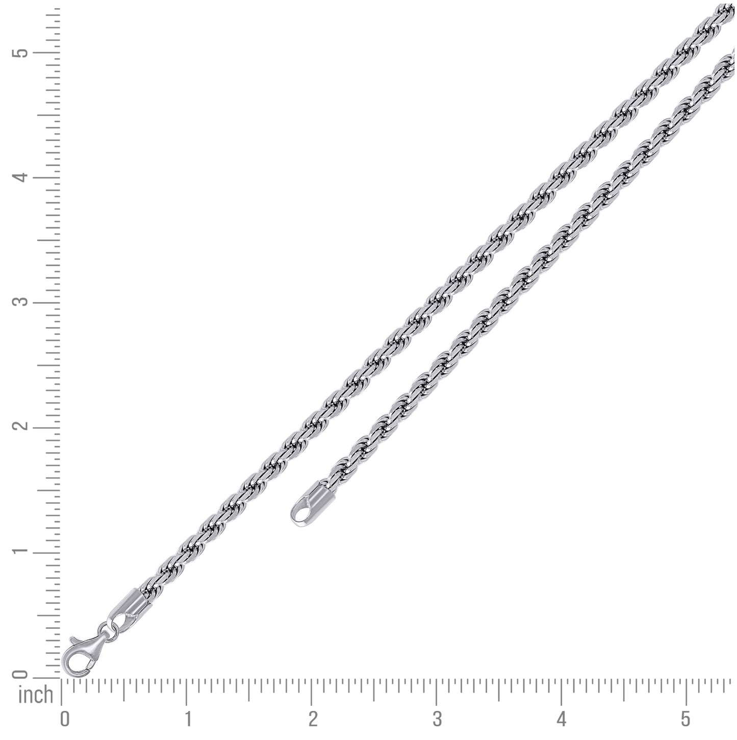 Sterling Silver Rhodium Plated Solid Rope Silver Chain