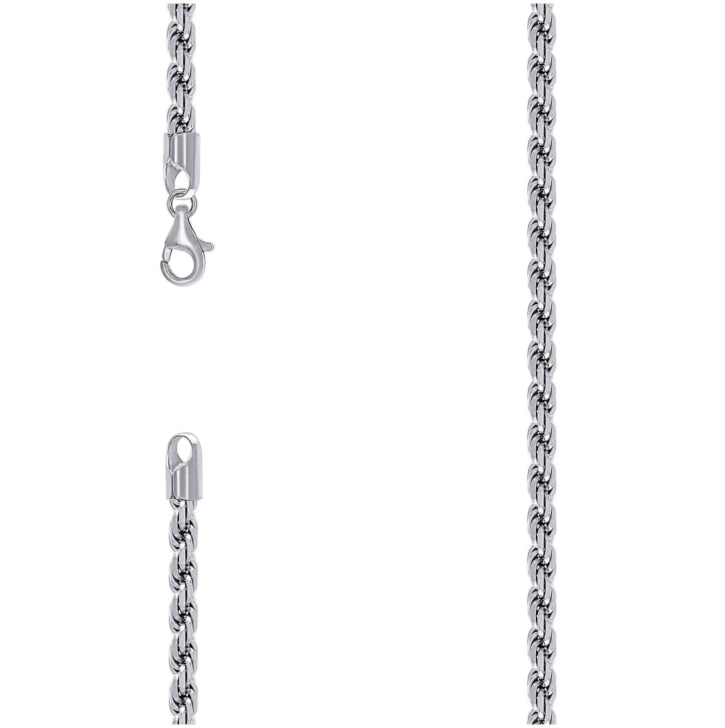 Sterling Silver Rhodium Plated Solid Rope Silver Chain