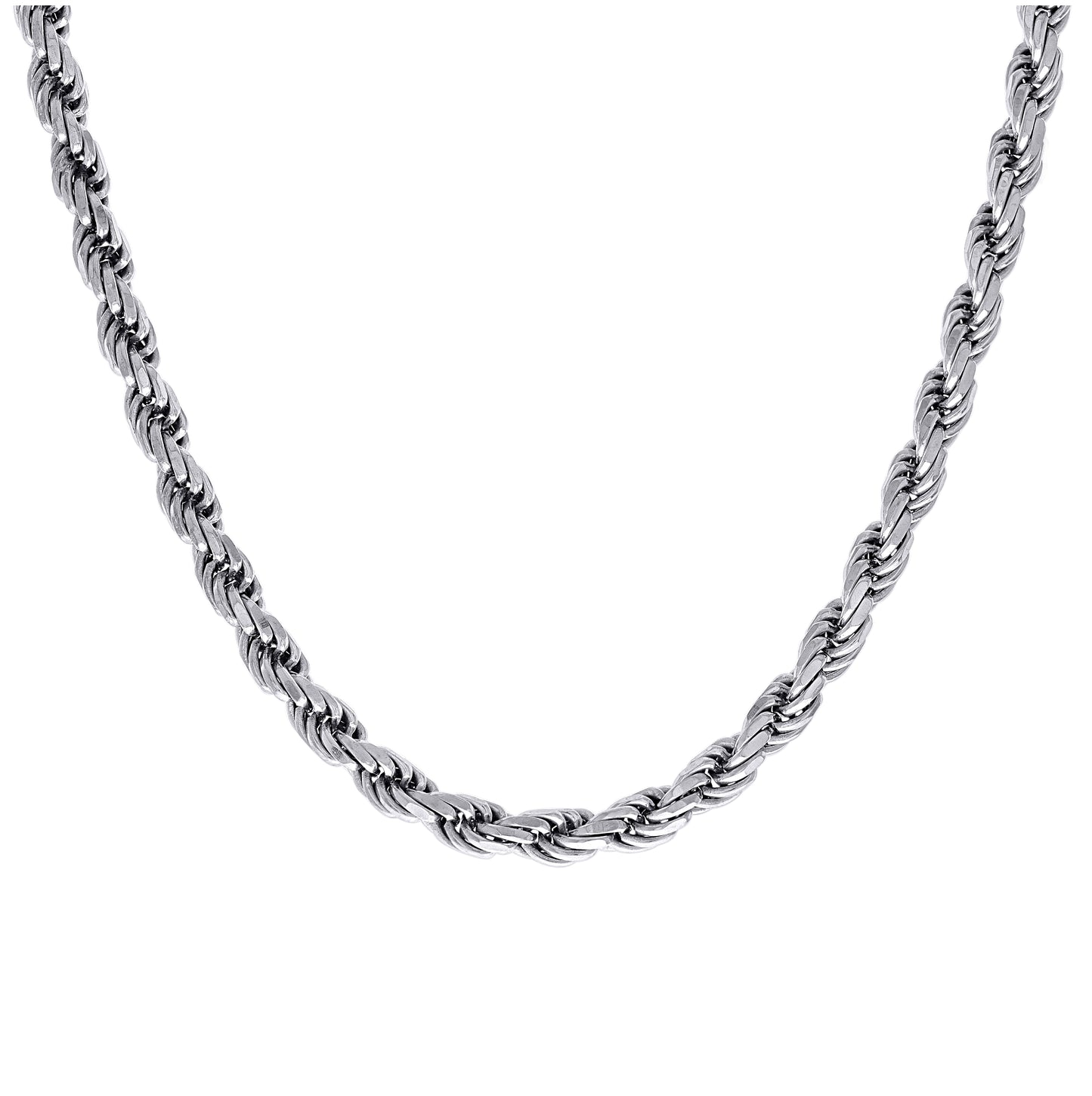 Sterling Silver Rhodium Plated Solid Rope Silver Chain