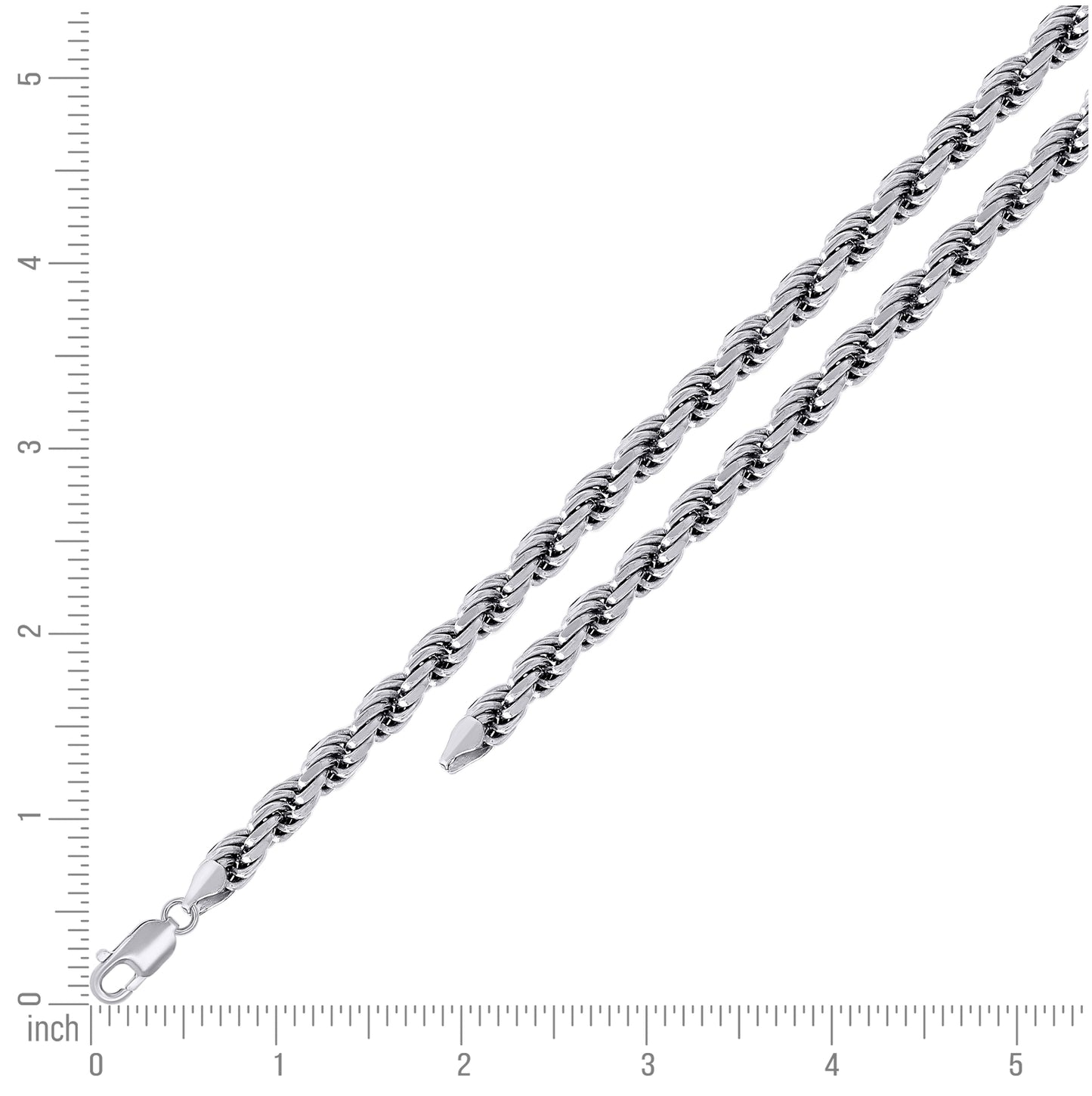 Sterling Silver Rhodium Plated Solid Rope Silver Chain