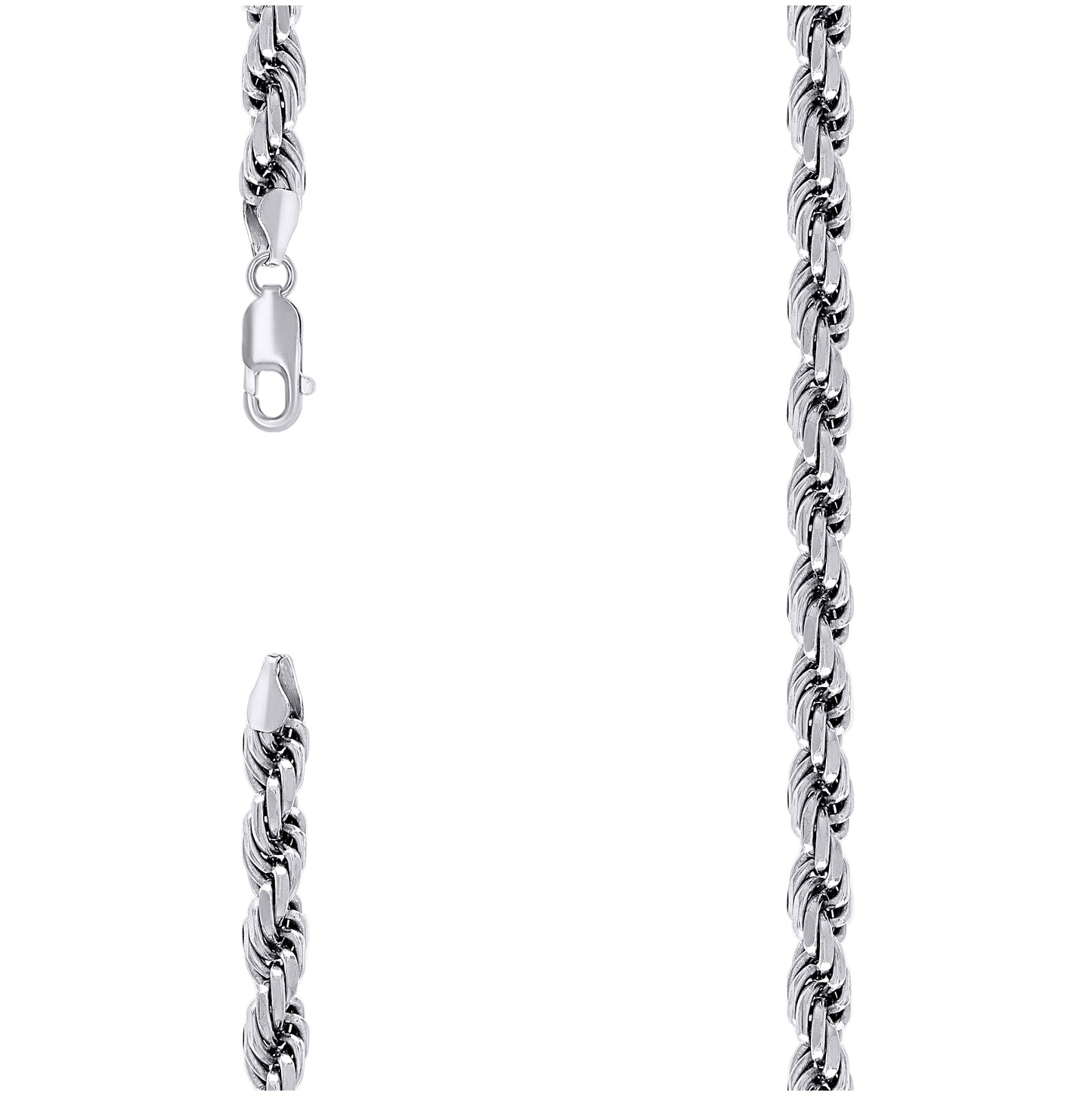 Sterling Silver Rhodium Plated Solid Rope Silver Chain