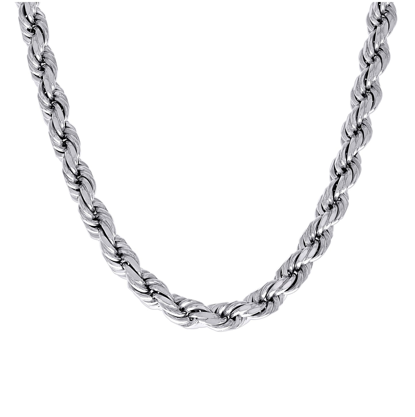 Sterling Silver Rhodium Plated Solid Rope Silver Chain