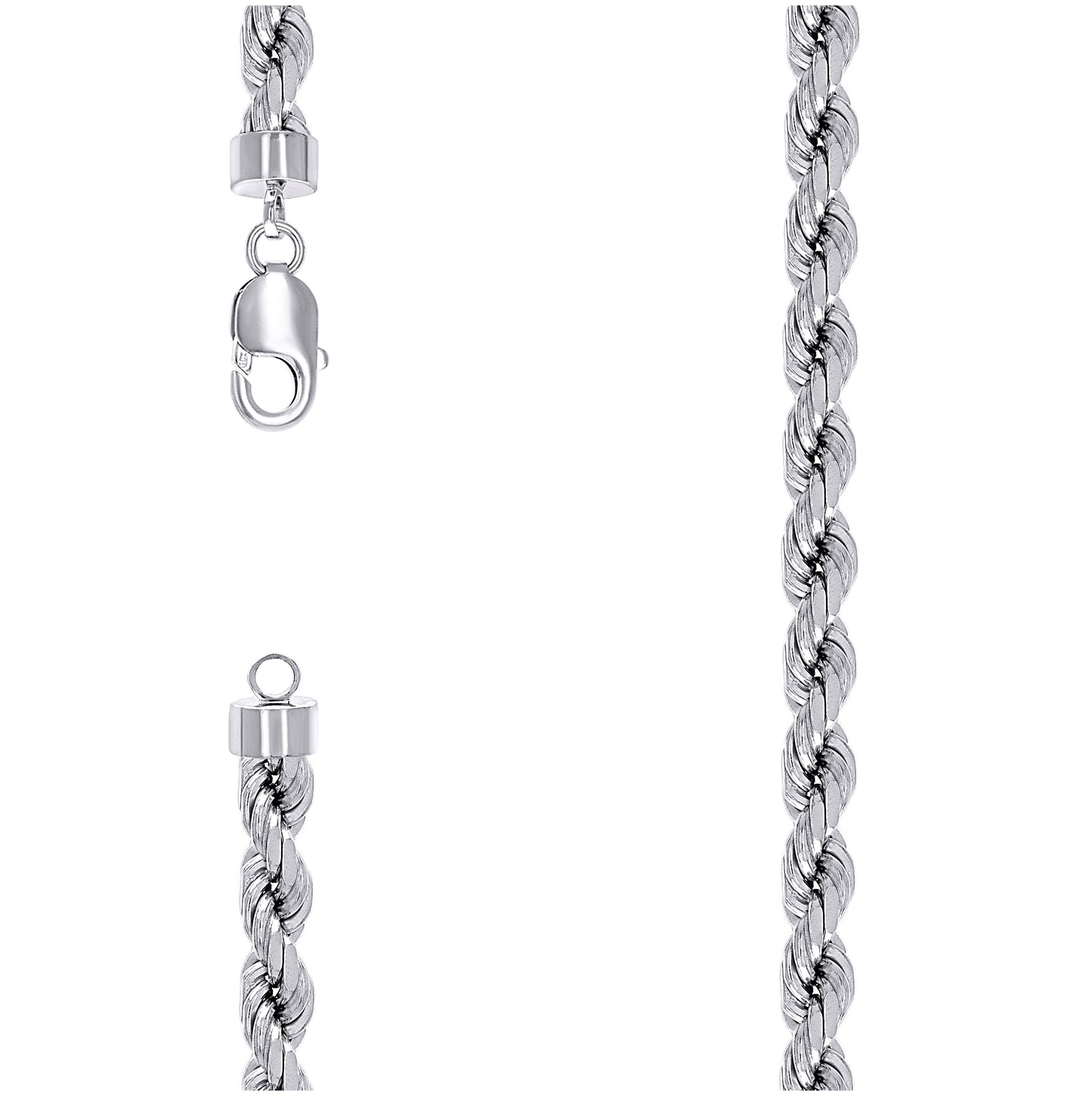 Sterling Silver Rhodium Plated Solid Rope Silver Chain