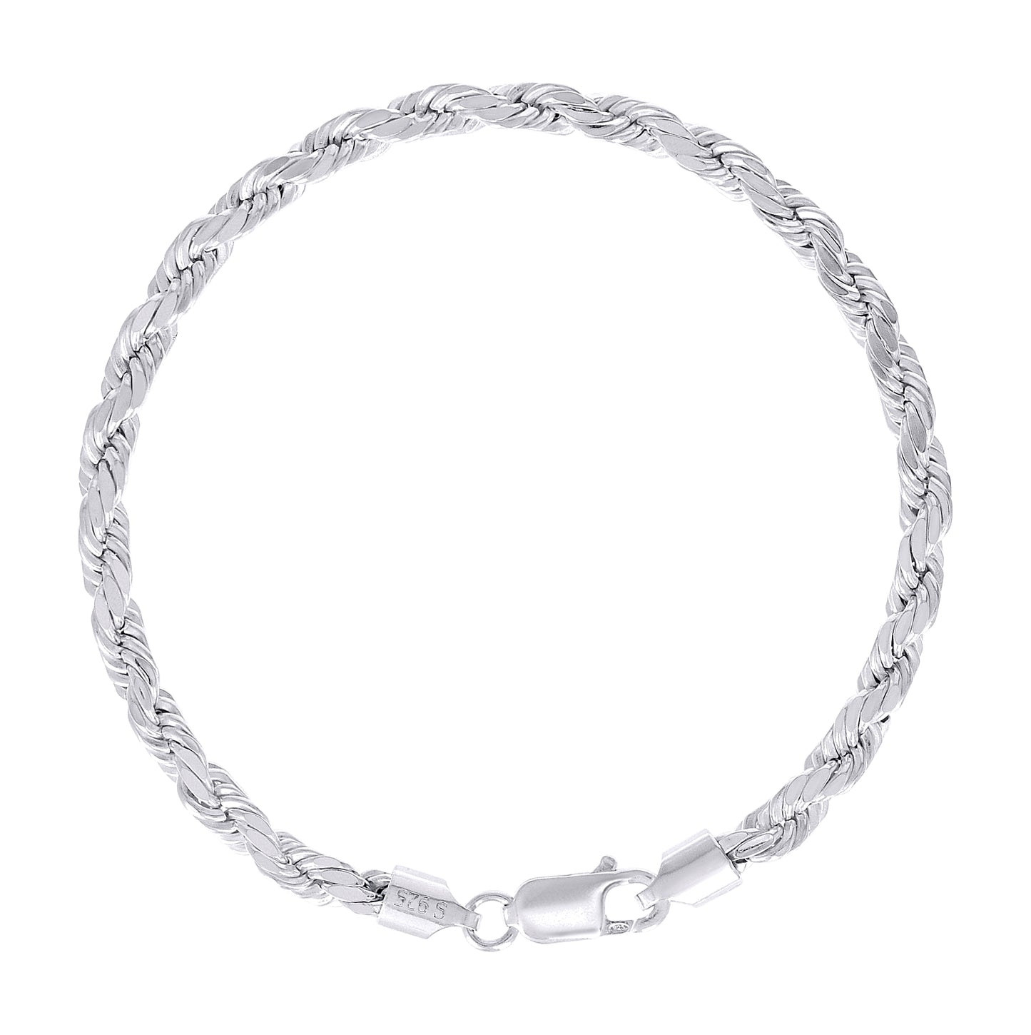 Sterling Silver Rhodium Plated Hollow Rope Chain