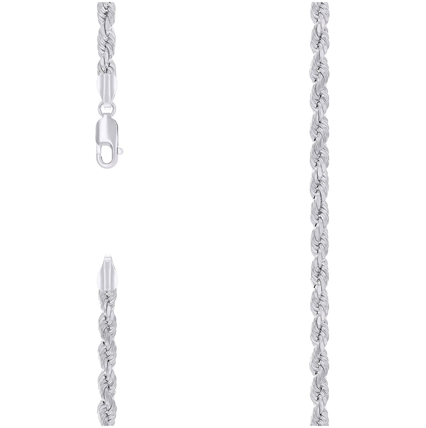 Sterling Silver Rhodium Plated Hollow Rope Chain