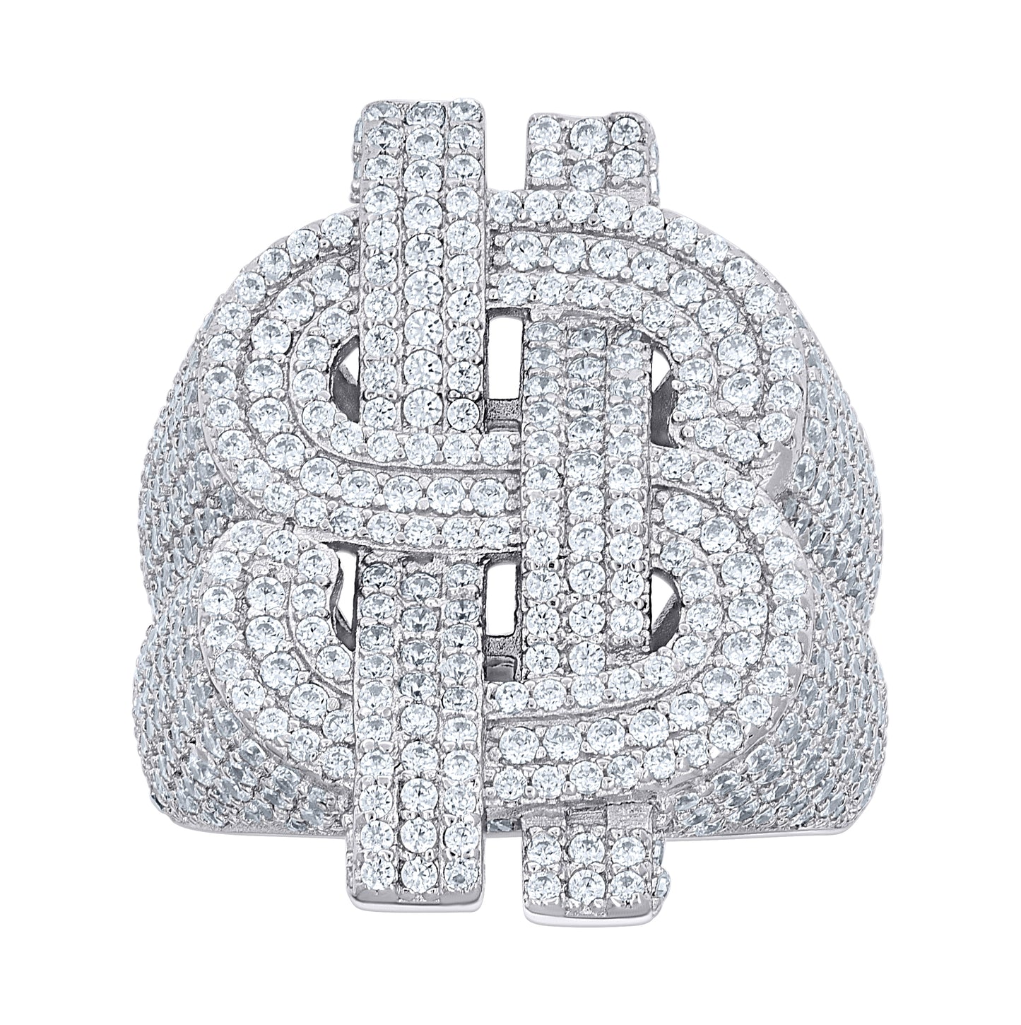 Sterling Silver Mens Cubic-Zirconia Dollar Sign Currency Bridal Anniversary Wedding Engagement Band Ring