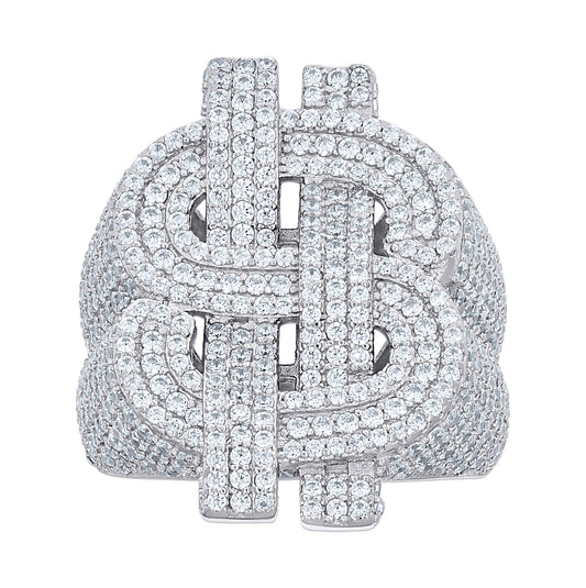 Sterling Silver Mens Cubic-Zirconia Dollar Sign Currency Bridal Anniversary Wedding Engagement Band Ring