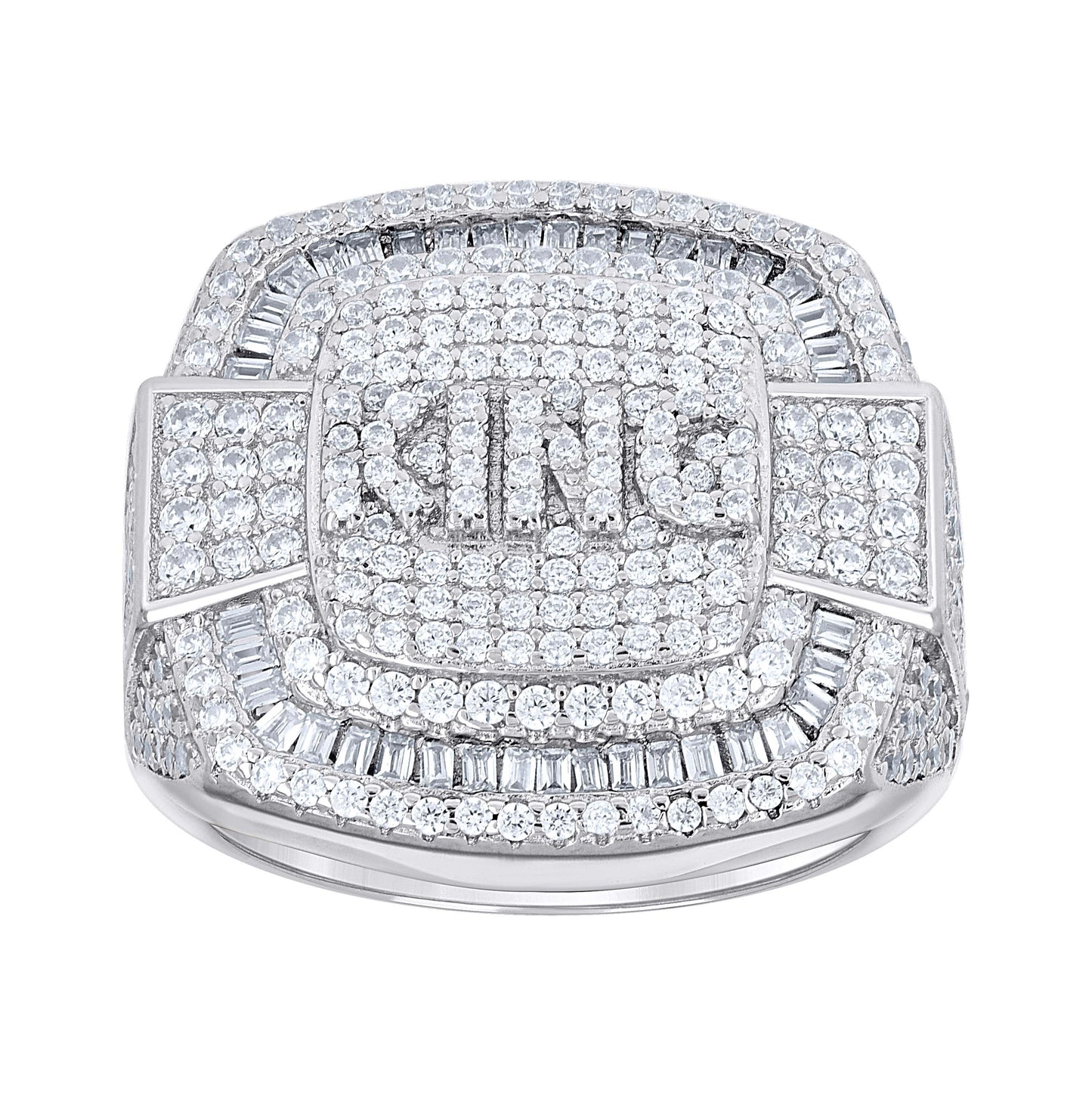 Sterling Silver Mens Baguette Round Cubic-Zirconia King Square Head Fashion Bridal Anniversary Wedding Engagement Band Ring
