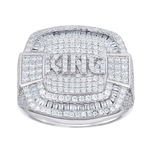 Sterling Silver Mens Baguette Round Cubic-Zirconia King Square Head Fashion Bridal Anniversary Wedding Engagement Band Ring