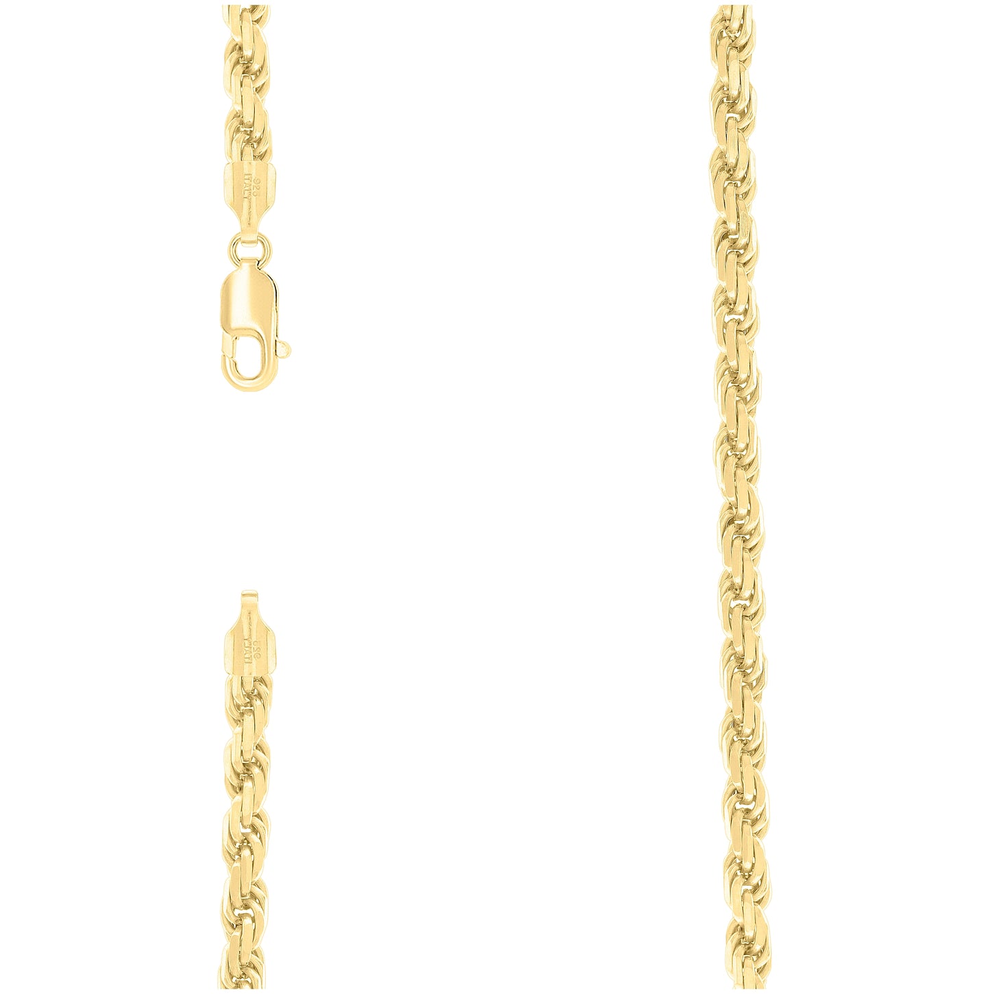 Sterling Silver Yellow-Tone Solid Rope Silver Chain