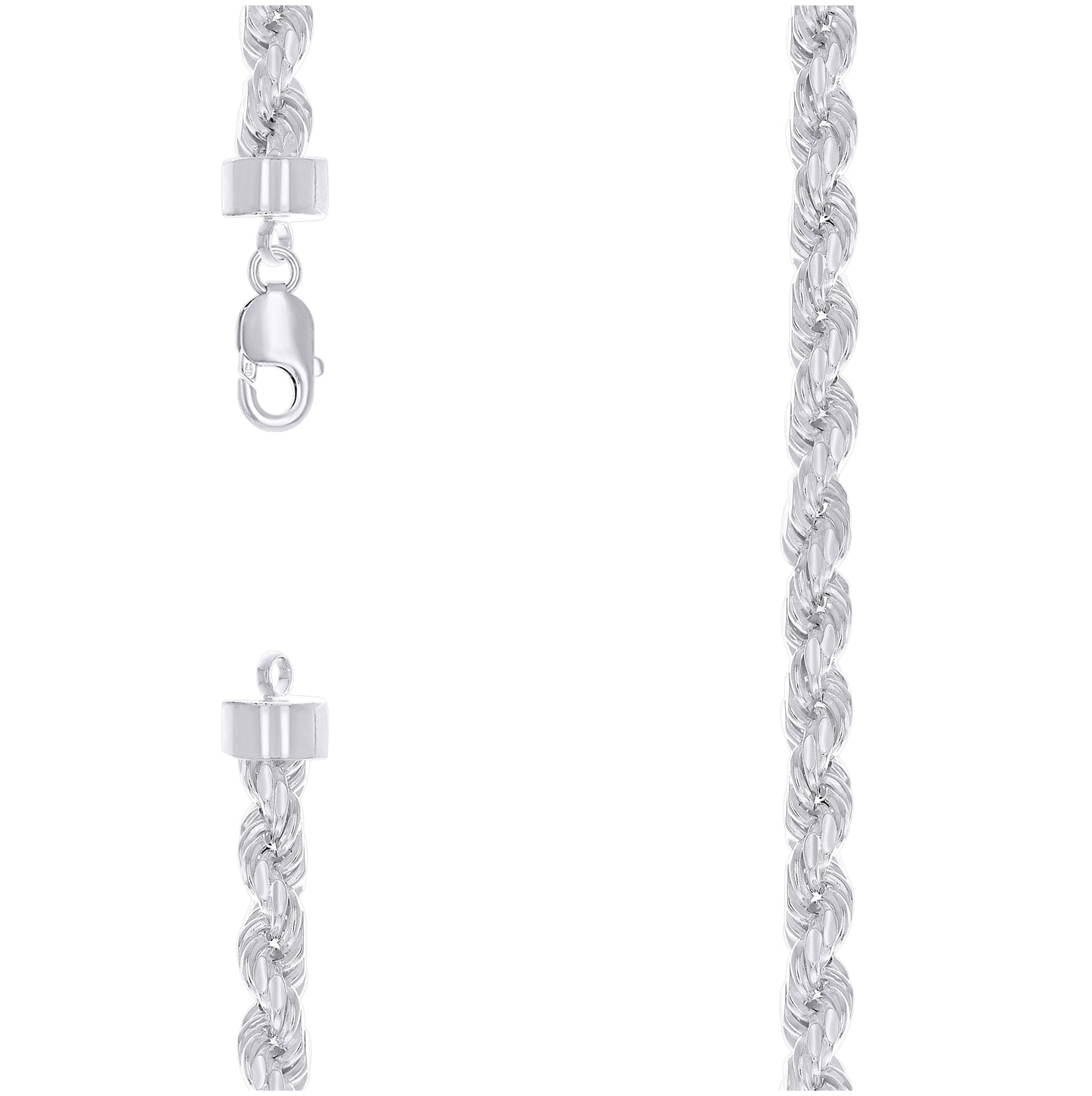 Sterling Silver Rhodium Plated Hollow Rope Chain