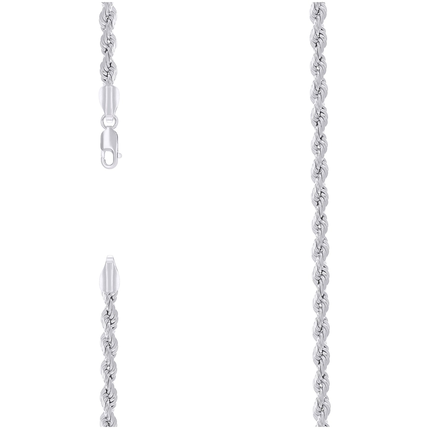 Sterling Silver Rhodium Plated Hollow Rope Chain