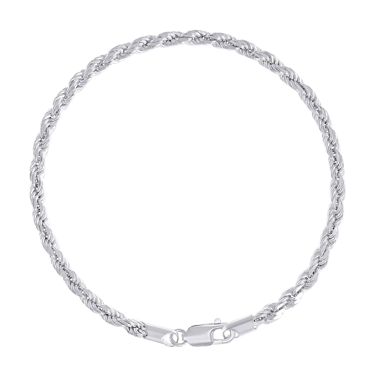 Sterling Silver Rhodium Plated Hollow Rope Chain