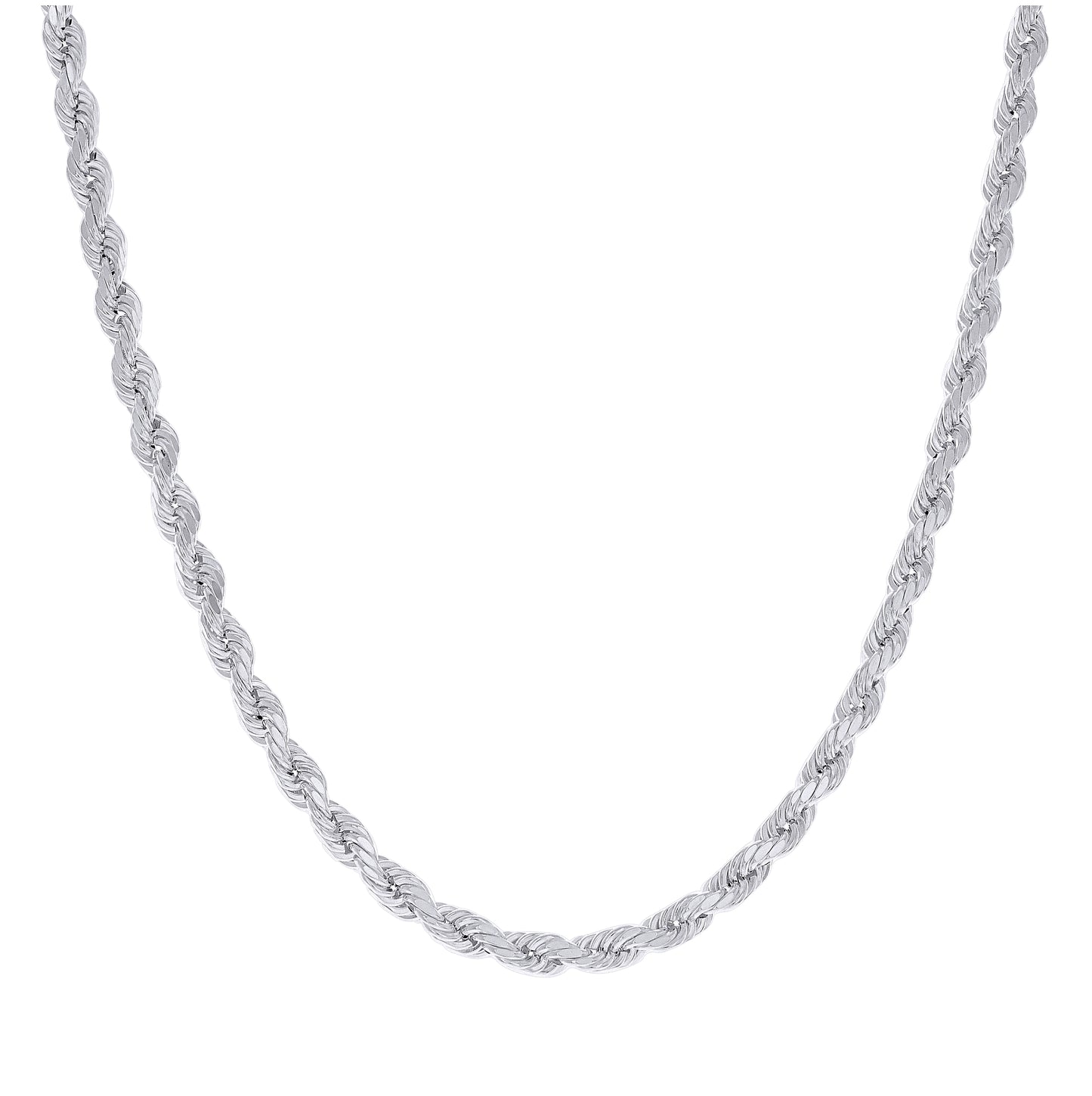 Sterling Silver Rhodium Plated Hollow Rope Chain