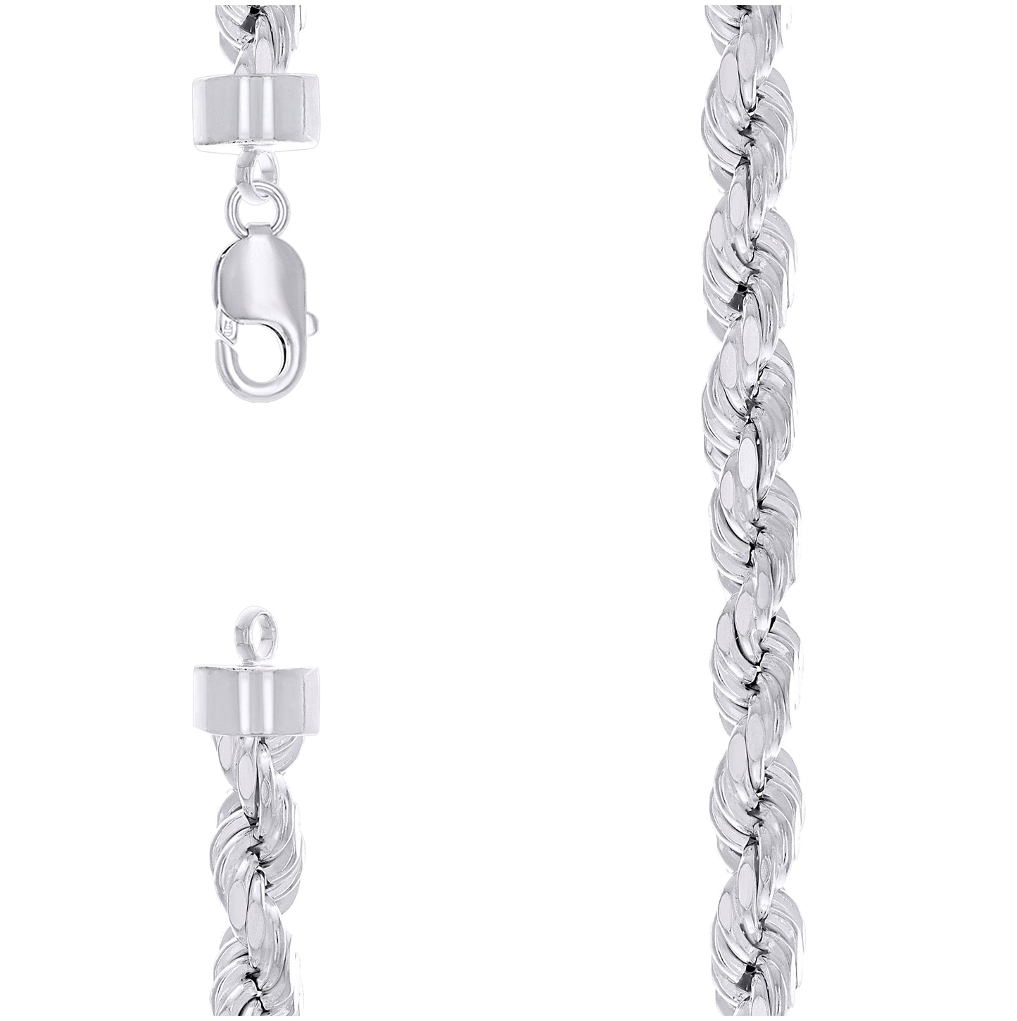 Sterling Silver Rhodium Plated Hollow Rope Chain