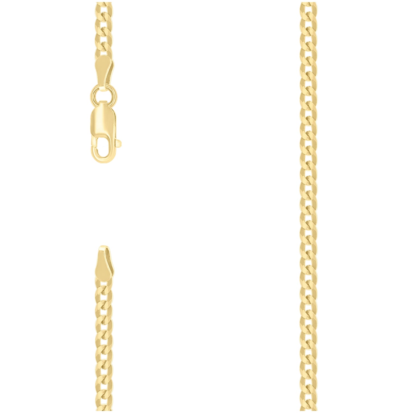 Sterling Silver Yellow-Tone Solid Super Flat Cuban Chain