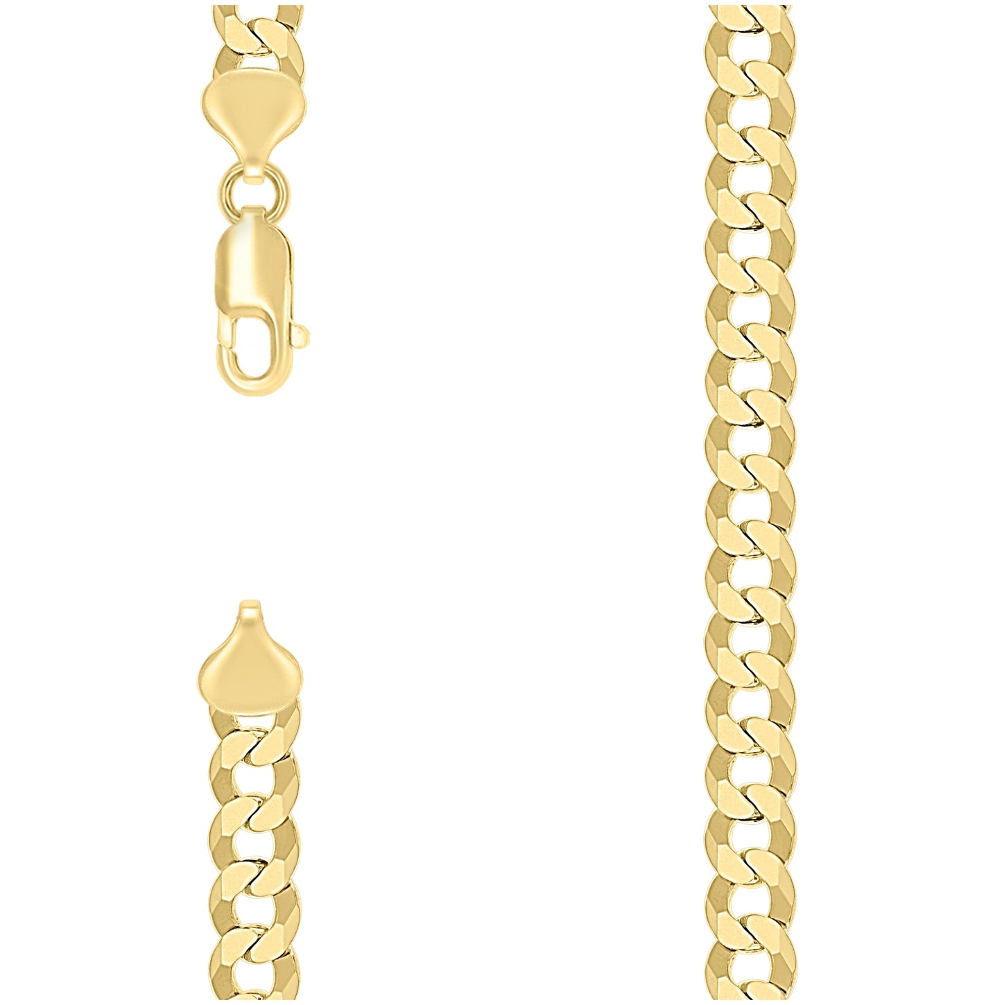 Sterling Silver Yellow-Tone Solid Super Flat Cuban Chain
